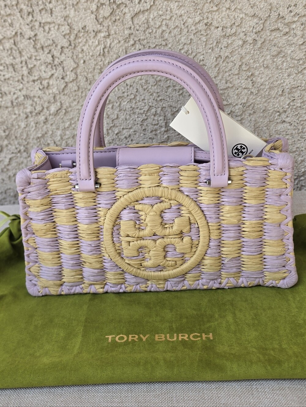 Tory Burch Ella Hand-Crocheted Leather Checkered Tote Handbag-Lavender NWT